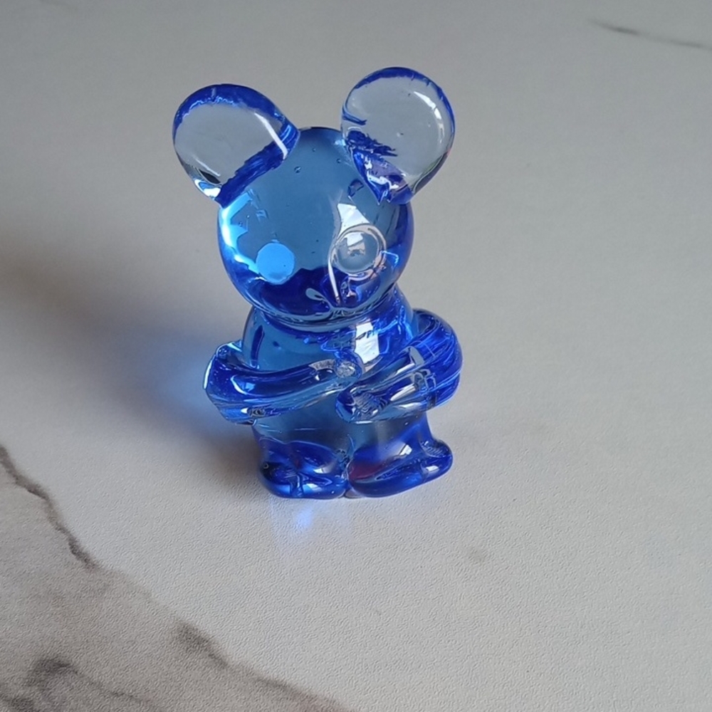 Adorable Blue Glass Bear Paperweight